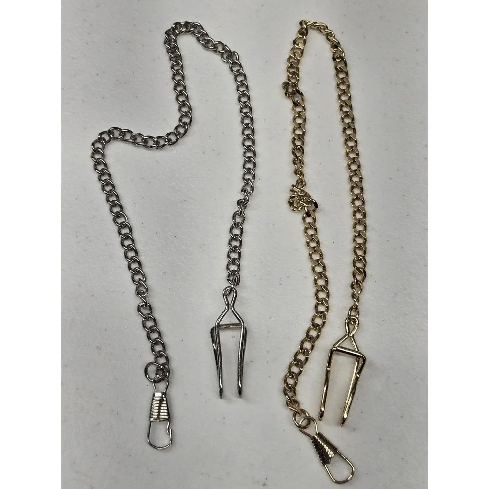 Set of 2 Vintage Style Pocket Watch Chains Gold and Silver Tone Curb Link 14.5